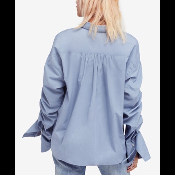 Free People Brown Eyed Girl Poplin Button Down Fluted Sleeve Shirt - Picture 3 of 3